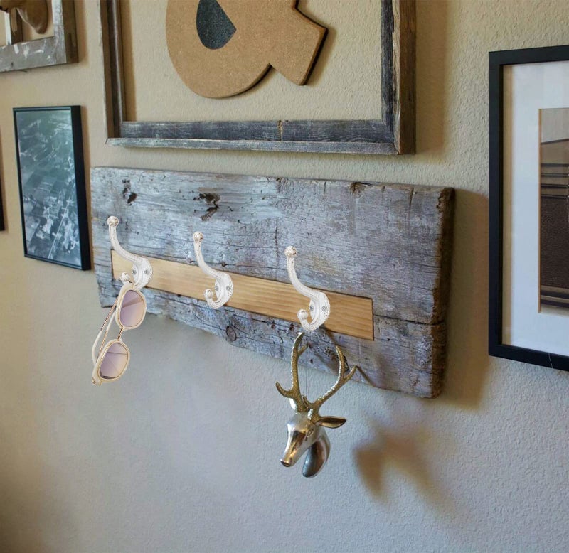 YMAISS 6 Sets Rustic White Cast Iron Hooks Wall Mounted HooksAntique Old Shabby Chic Cast Iron Hooks,Vintage Inspired Coats, Bags, Hats, Towels,Matching Screws Included - Image 4
